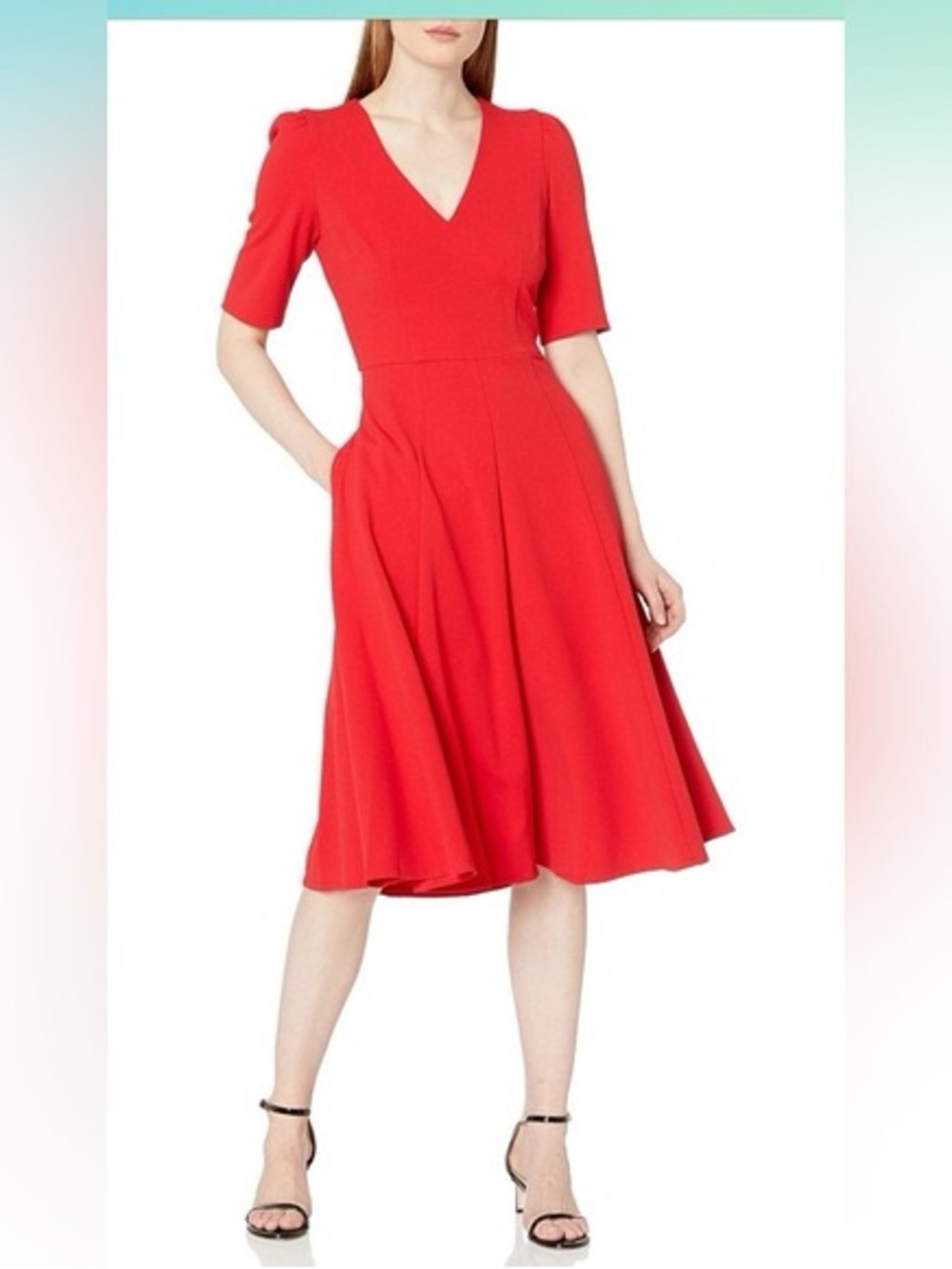Donna Morgan Red V-Neck Fit-and-Flare Dress